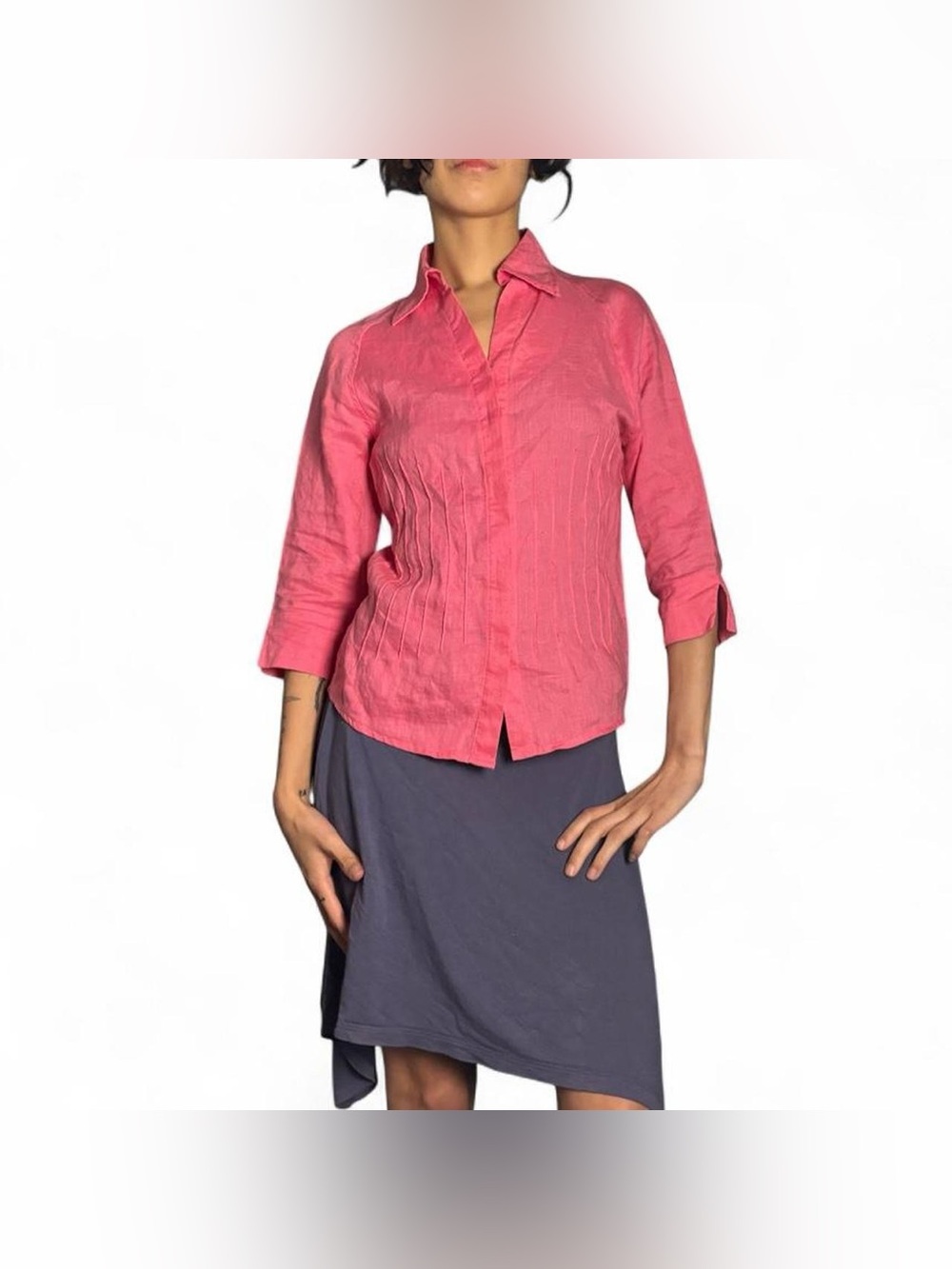 Vintage Pink Button Down W Pleated Panel by David N
